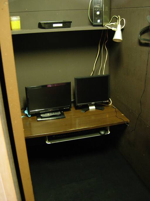 The booth is partitioned by about 6.5 feet and 3.2 ft space.