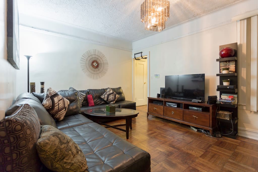 Here we have the living room. The TV can be used for any of your needs and You can see the couch which are ooo so comfortable.