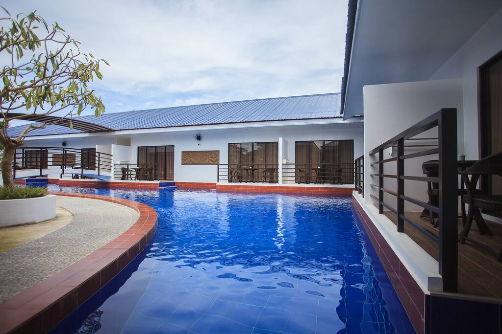 The pool view from bedroom 1