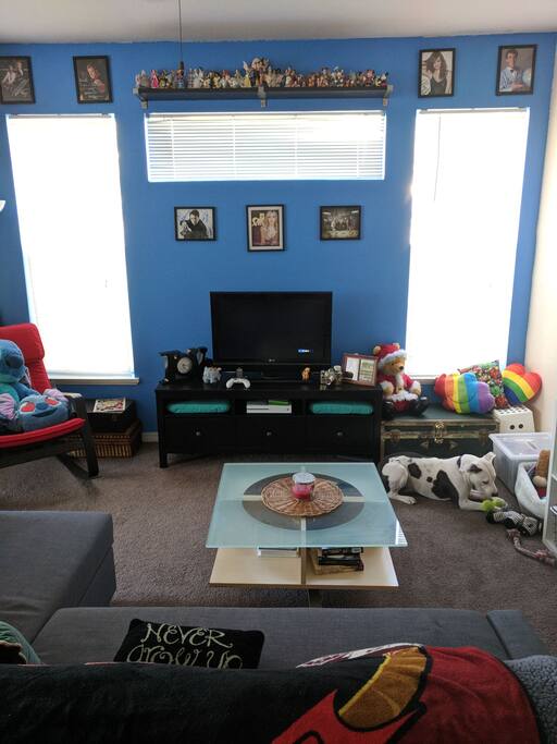 Updated living room. Guest have access to the TV which is connected to my Xbox One. I do not have cable but I do have Netflix and a variety of other options. Guests have access to the Xbox.