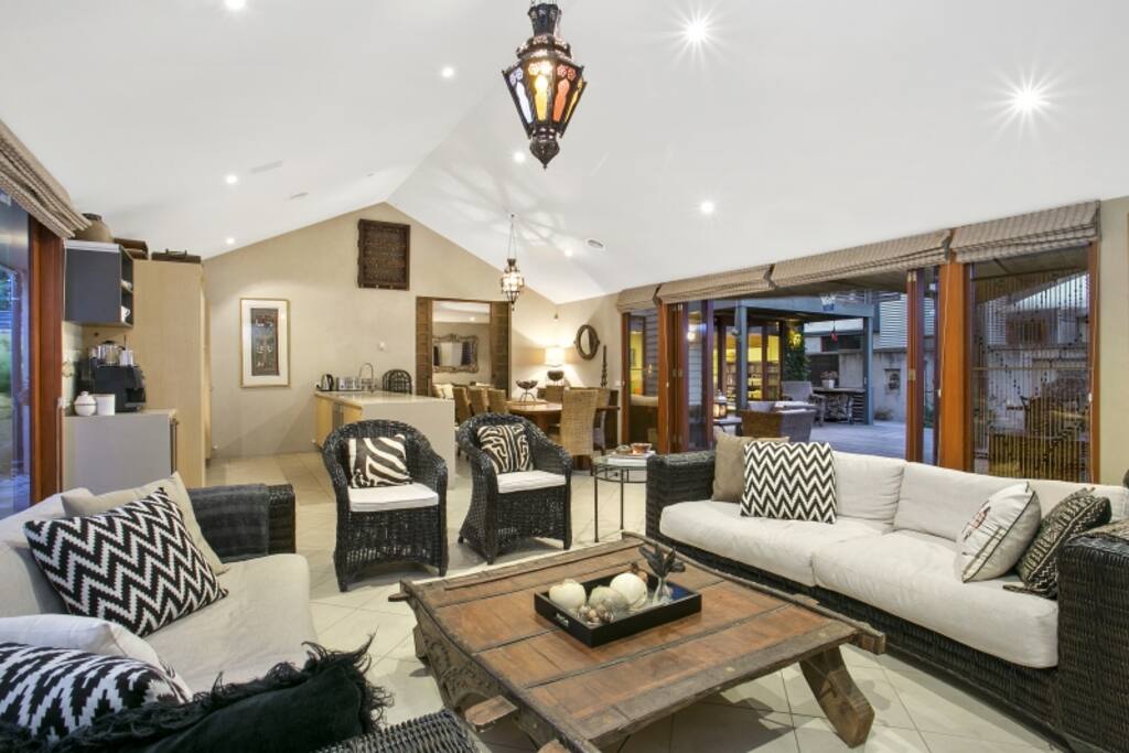 Open plan living - seats 8, with 2 x 3 seater couches and 2 occasional chairs