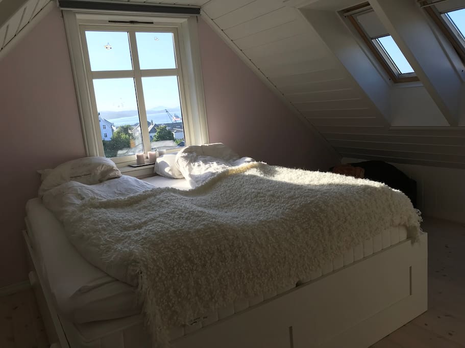 Blendingsgardin på vinduene.