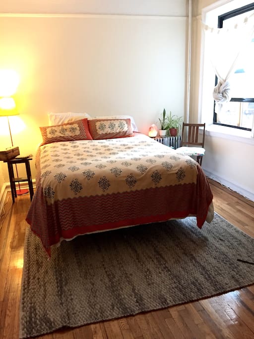 Recently-purchased and comfy queen-sized bed.