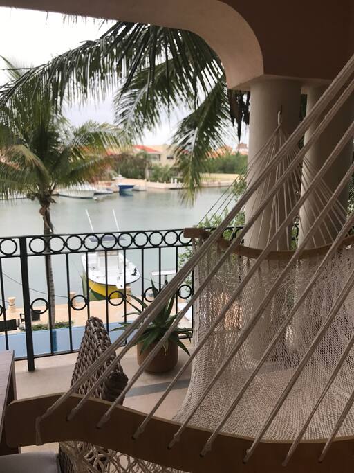 Balcony facing the swimming pool