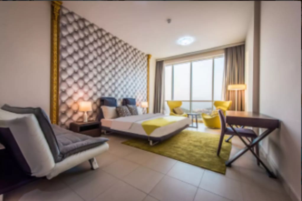 Two souls with the single thought .. Two hearts that beats as one--- Beautiful comfy master bedroom with king size bed and a sofa bed good for 4 pax or 2 adult and 3 children. Sui's Review "The apartment has a very good view and it is big enough for 6 persons."