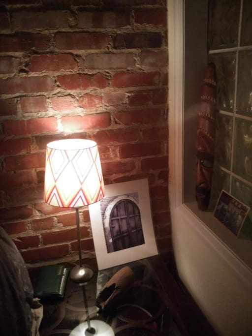 The glass block window glows at night from the neighbors lights. It's an awesome and huge night light.