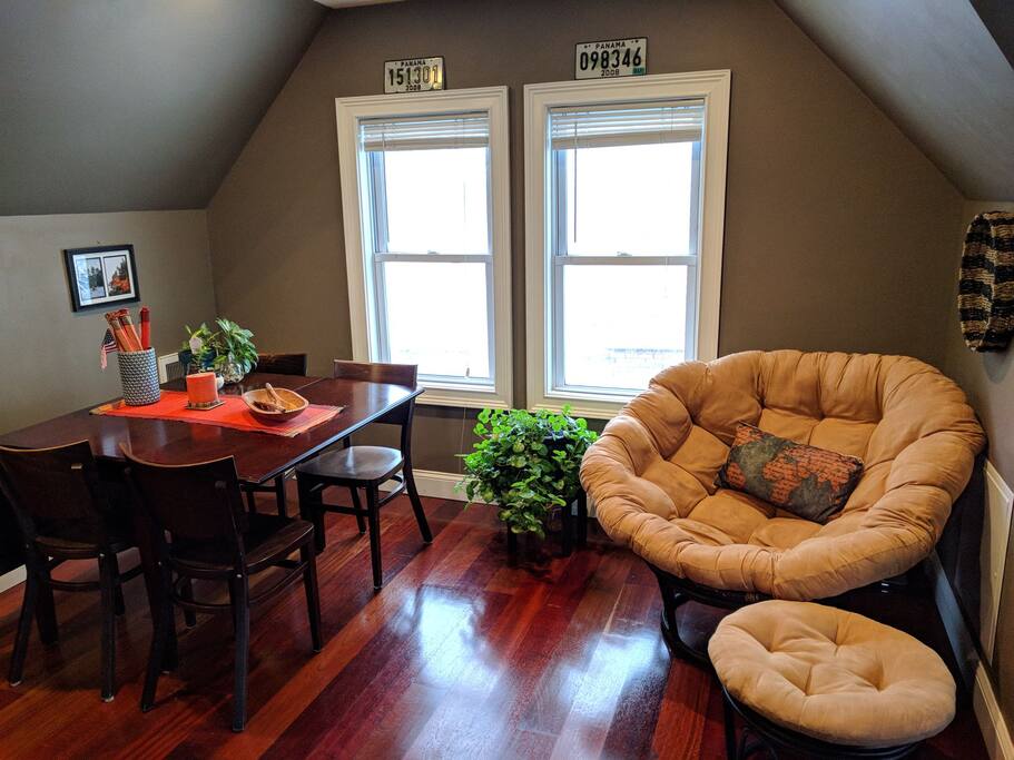dining table and reading nook