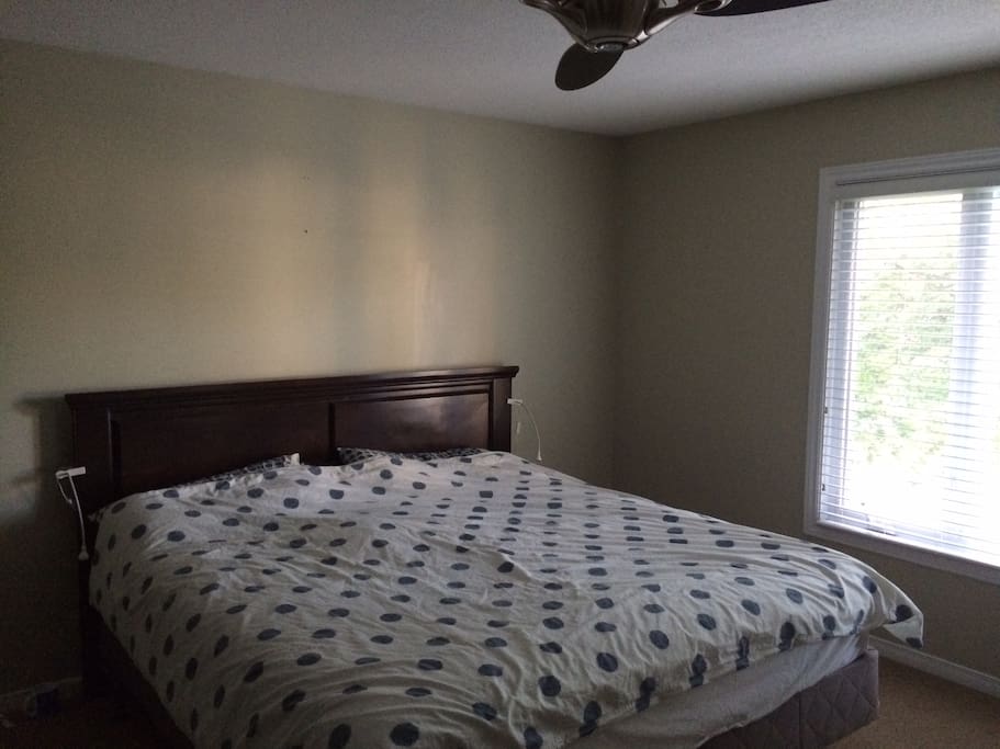 Master bedroom with king-size bed and full bathroom