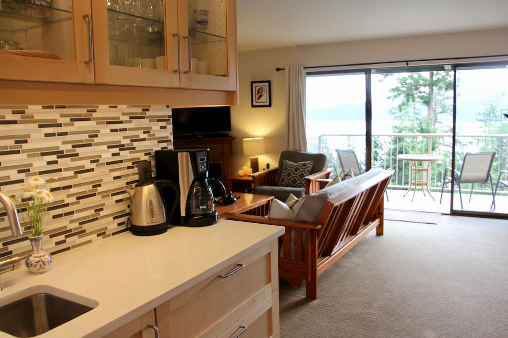 The coffee bar. All condos feature original photos and collectors artwork.