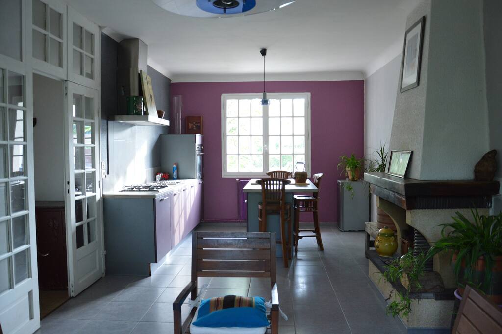 Salon cuisine tout équipé avec îlot central