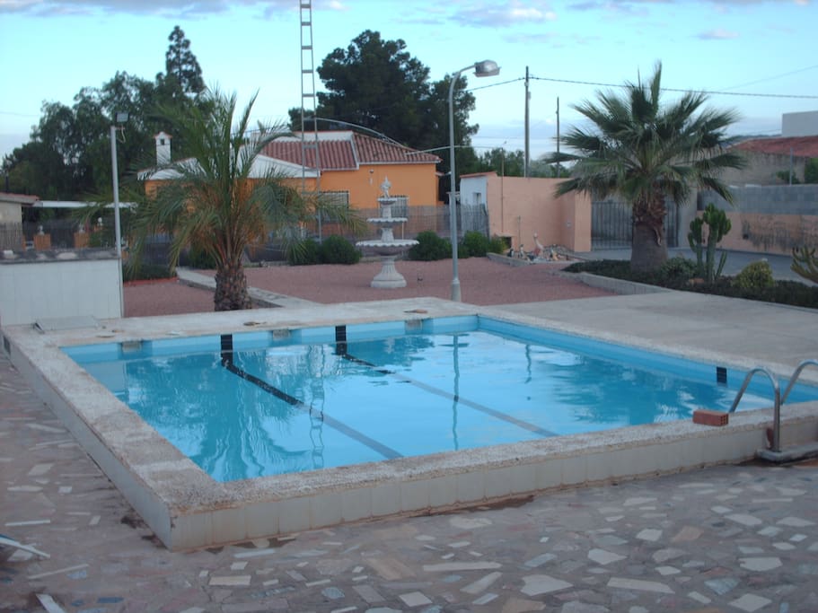 Blick von der Terrasse auf den Pool