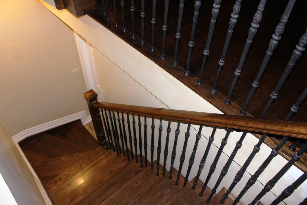 A secure stairway in the home to the keypad entrance