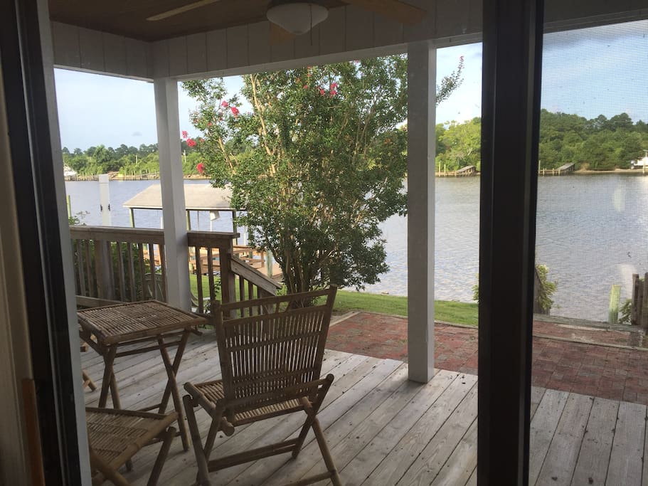 Waterway view from the large wrap-around porch.