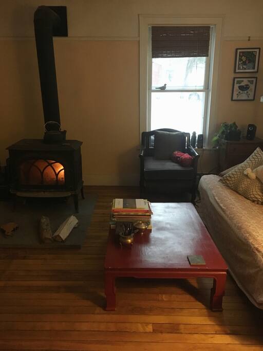 Warm up by the wood stove after skiing on the mountain or exploring the shops in town.