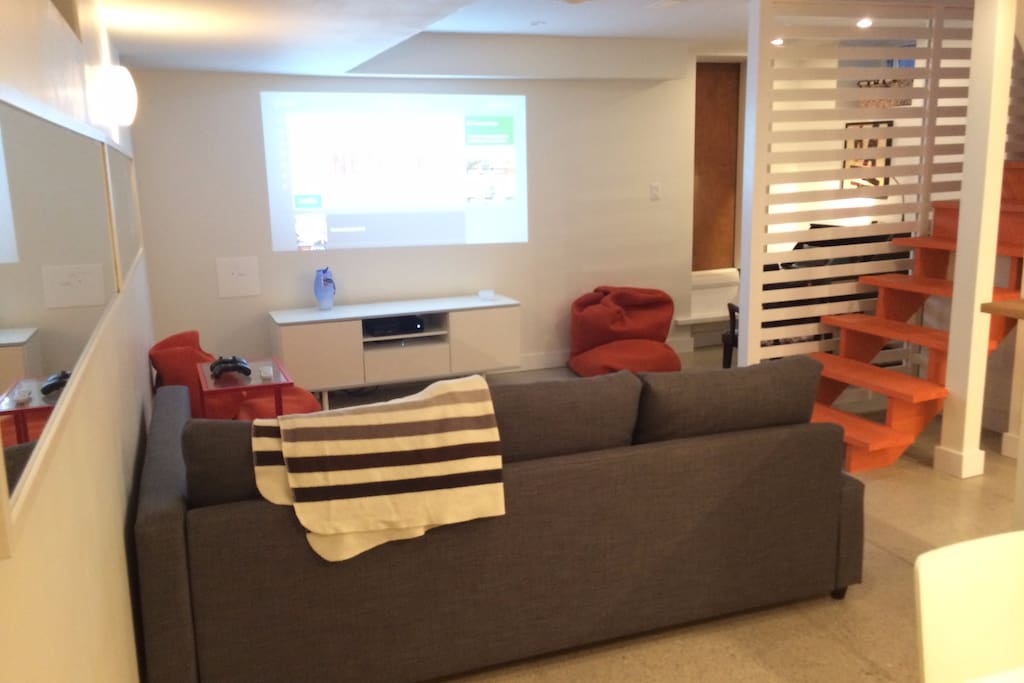 X Box and Netfix on the projector screen over wifi for your night in.