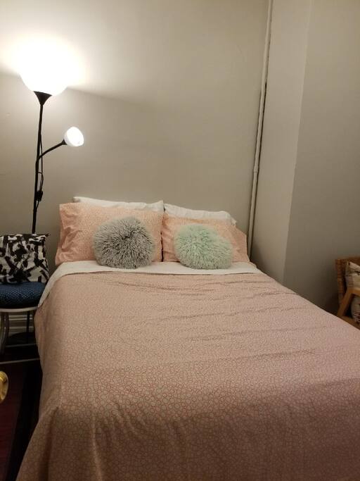 Full size bed for two.