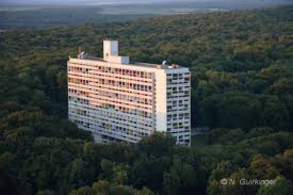 En prolongeant votre promenade à travers la forêt, vous parviendrez à la "Cité Radieuse" de Le Corbusier