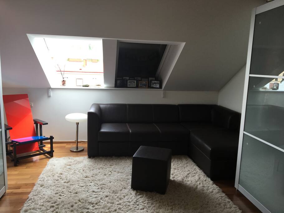 Guestroom, couch/bed and hopper windows
