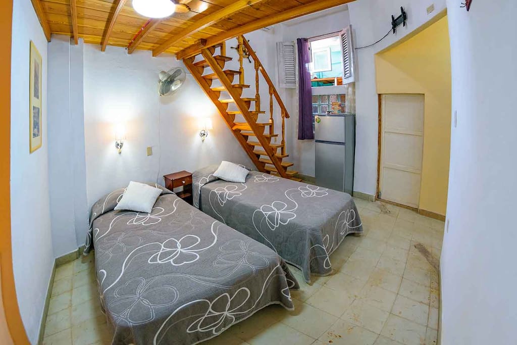 room with two personal beds.