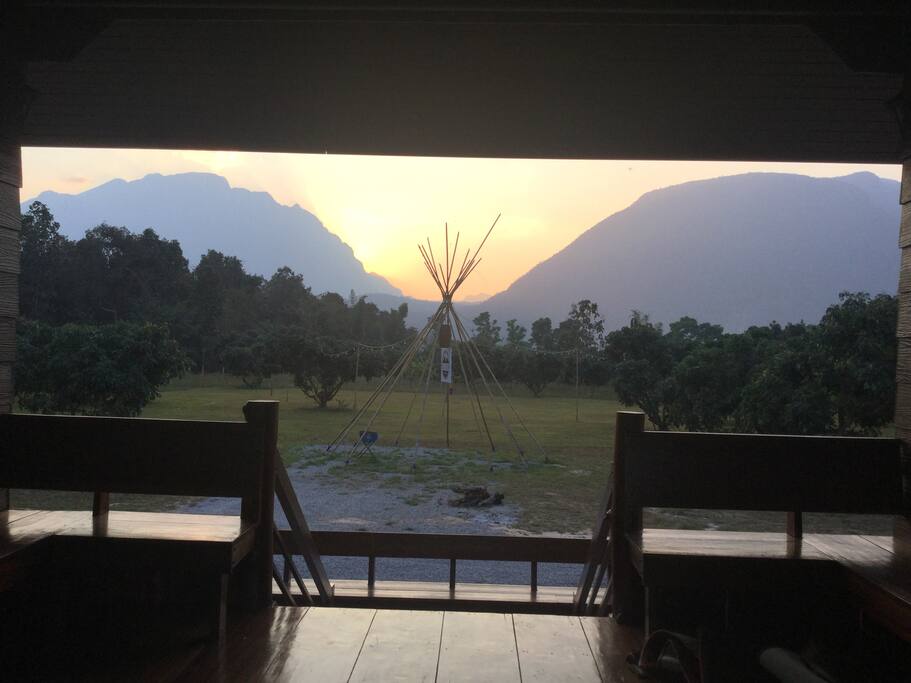 Sunset view on the balcony of Lahu house
