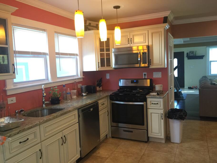 Luxury kitchen with updated stainless Steele appliances. Keurig available for the coffee lover! New tiled floor.Gas stove and French door refrigerator.