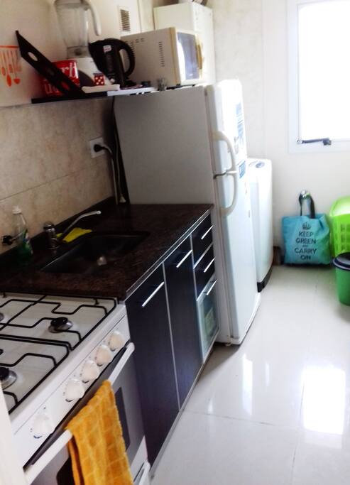 Kitchen:
Oven, microwave, fridge, washer-machine!