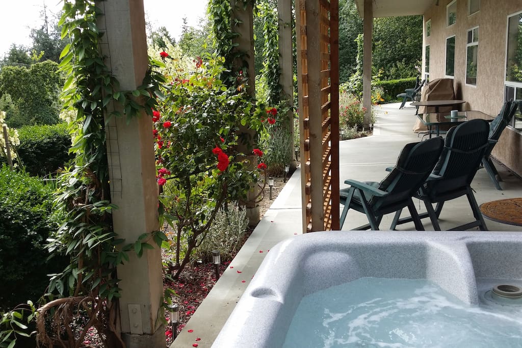 Guest deck with hot tub and BBQ