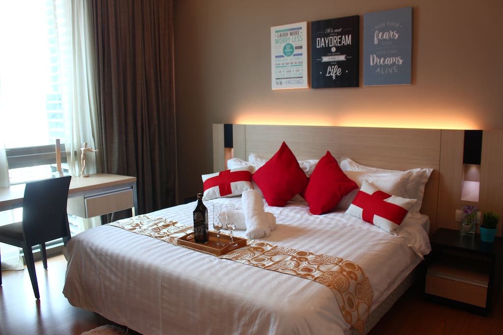 Modern, Comfortable and Beautiful King Size Bed with beautiful night view in the bedroom - 2 person