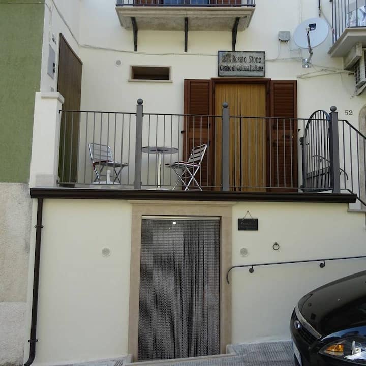 Roseto Valfortore. 
Ground floor: Entrance to Roseto Stone Italian Culture Centre.
Above: Balcony of Bedroom 2.
