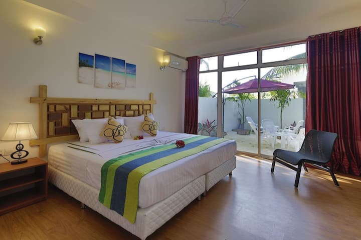 Double Room with Garden View, TV, AC, WIFI, Mini-Fridge, Tea/Coffee Facilities & Safe 