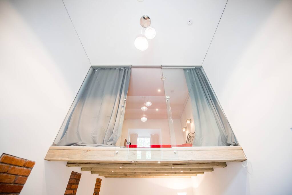 Bedroom in the loft, with blackout curtains, for Your privacy
