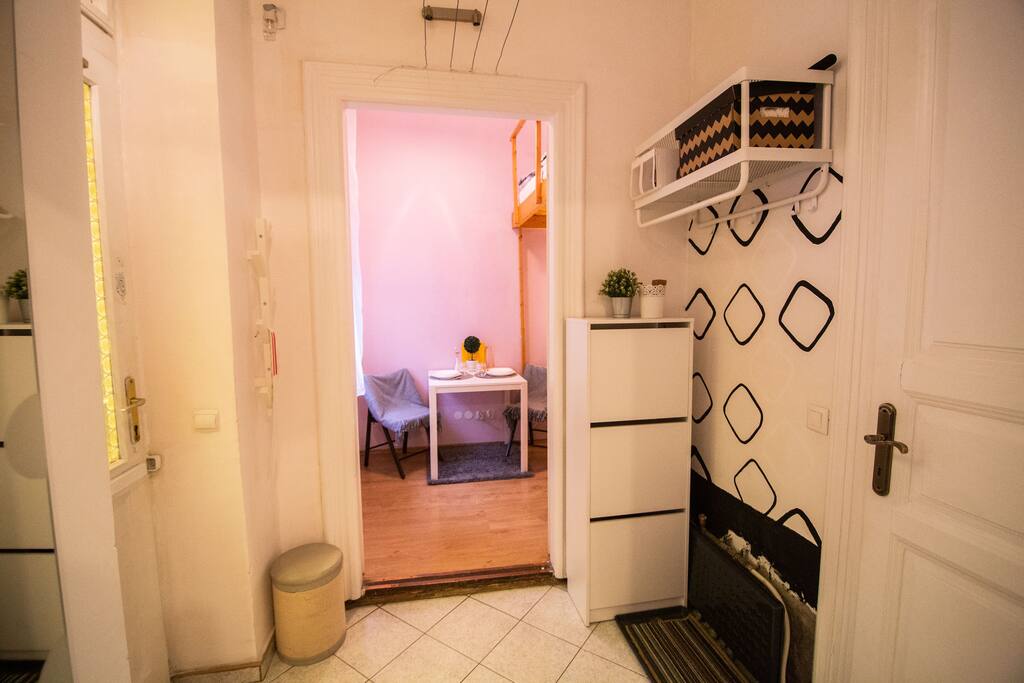 From the hall you can enter to the guest room and even to the bathroom (right door)