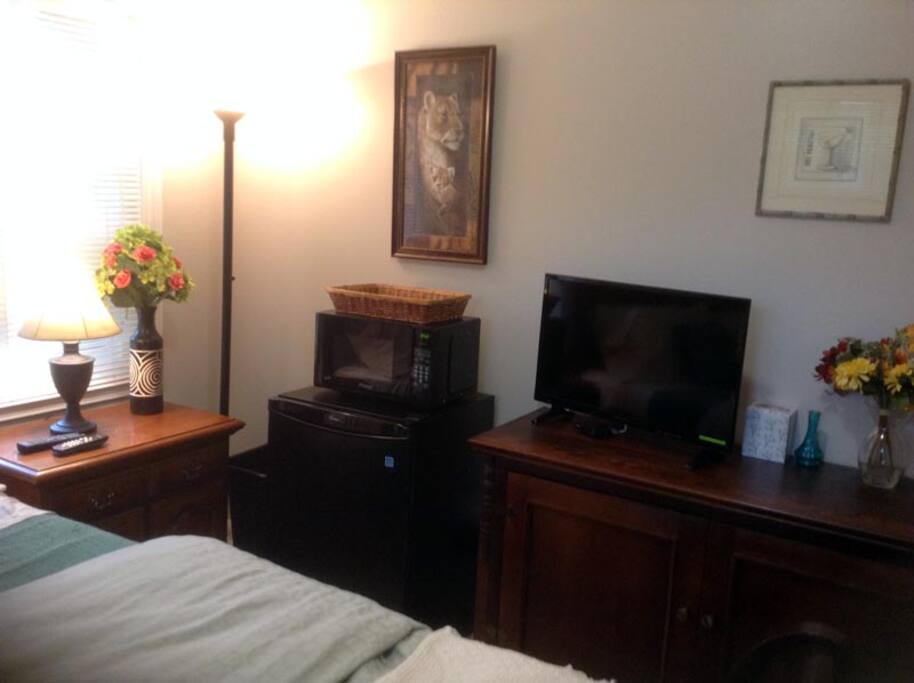 Romm includes refrigerator, microwave, TV with DVD player.