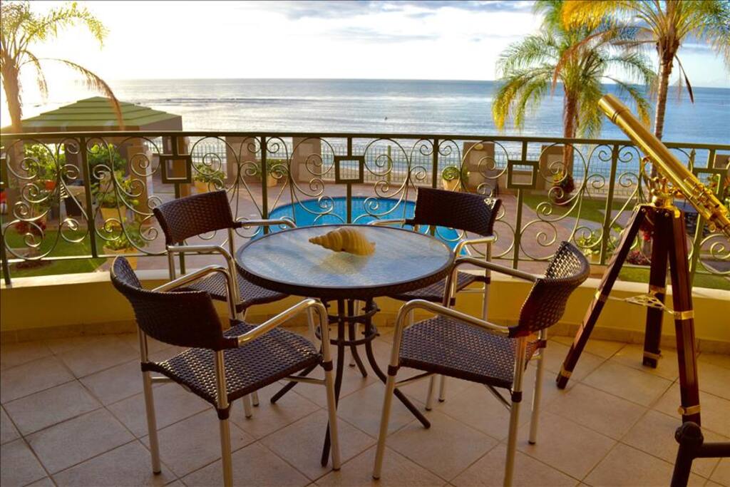 Ideal outdoor table terrace for a morning coffee