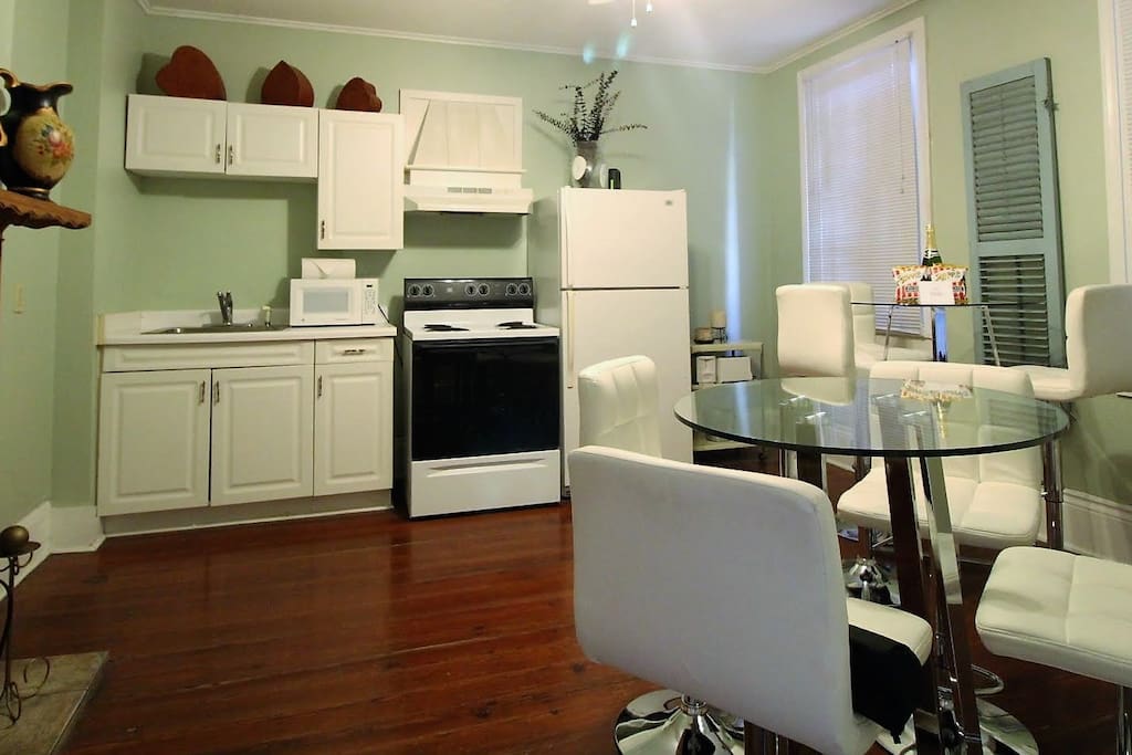 The kitchen is fully equipped with all dishes and cookware needed for a home cooked meal.
