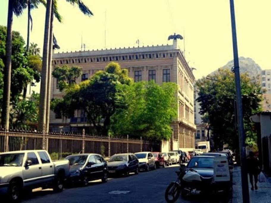 In the street, the Palace of republic. With a nice garden
