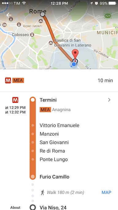 The flat is only 10 minutes from central station Termini by metro and only 2 minutes walking from closest metro station Furio Camillo
