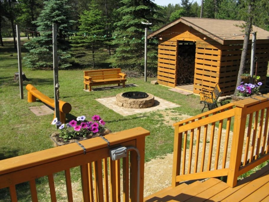 Fire pit with firewood