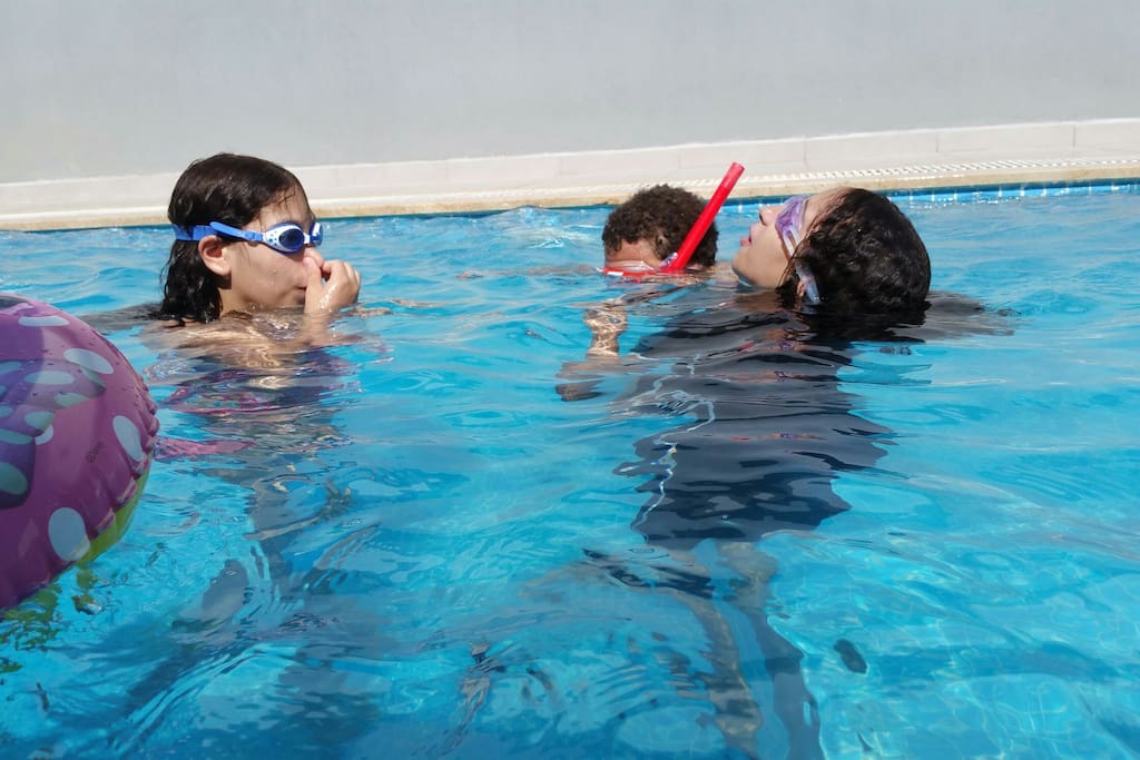 Family and kids spend more time around pool .. Joyful time seeing their smile and hearing their laughing helps relief all day and work stress..