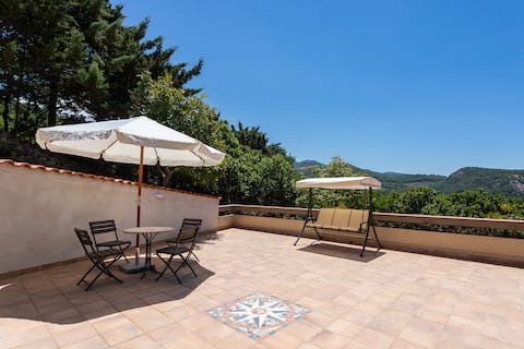 The large terrace of the hillside villa