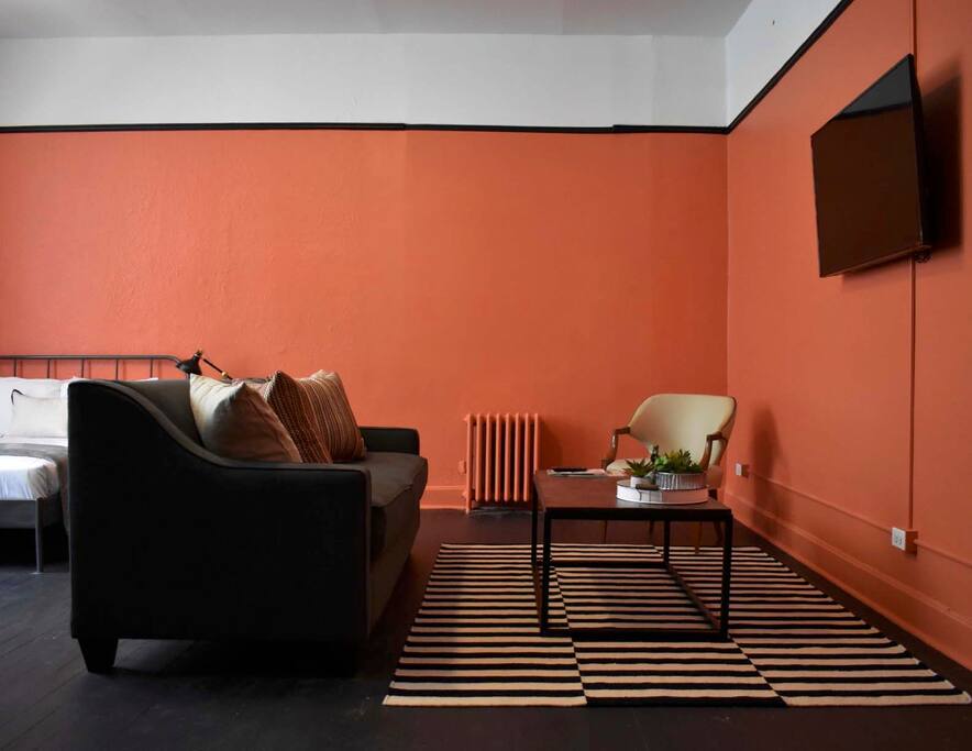 The living room is also a great place to relax after a whole day out in Chicago