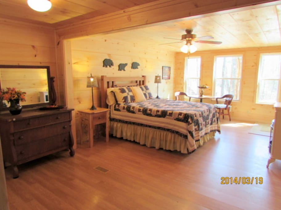 Master Bedroom with ensuite full bathroom opens to the hot tub and deck!