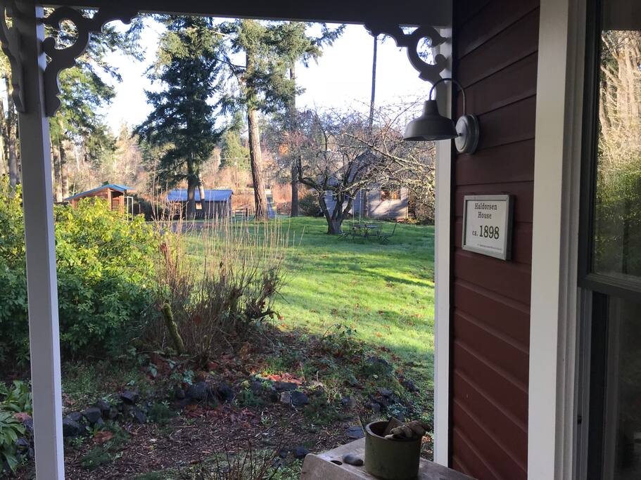 View from front porch toward bouldering gym and road