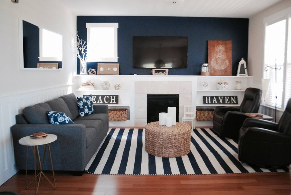 Designer inspired yet comfortable family room to gather in.