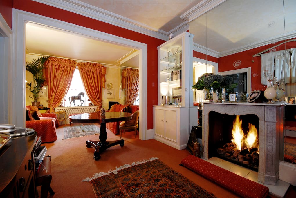 Beautiful reception room with fire place.