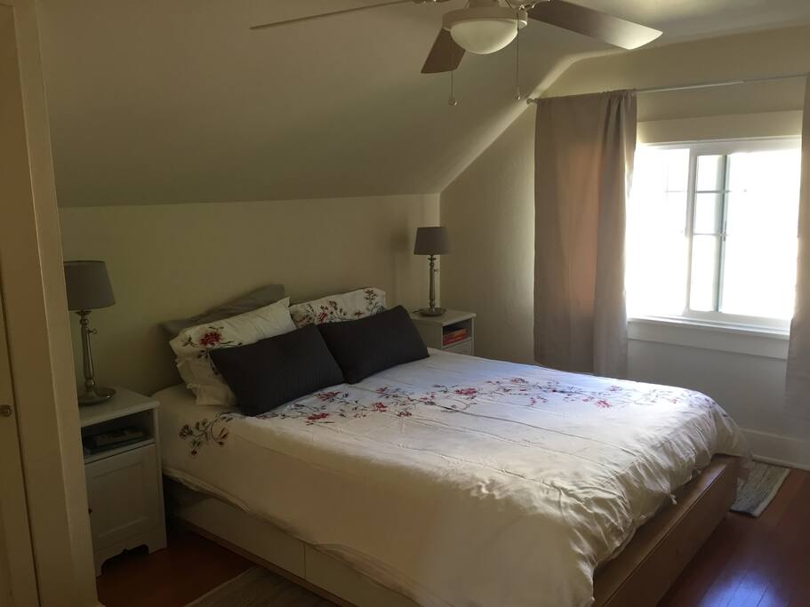 This is the upstairs bedroom with a queen size bed