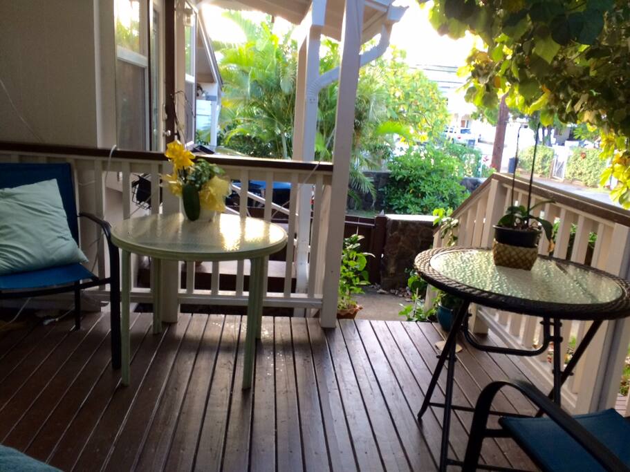 Stairs and a wheelchair ramp lead up to deck