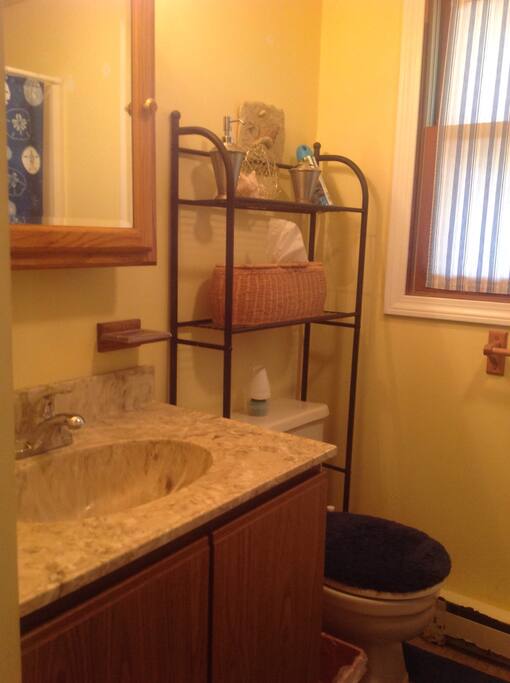 The hall bath is across from the guest and the twin room. When both rooms are booked, this is a shared bathroom. When only room is booked, you have this full bathroom all to yourself.