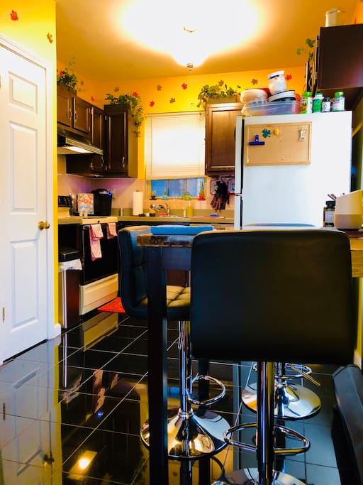 Modern kitchen with granite floors