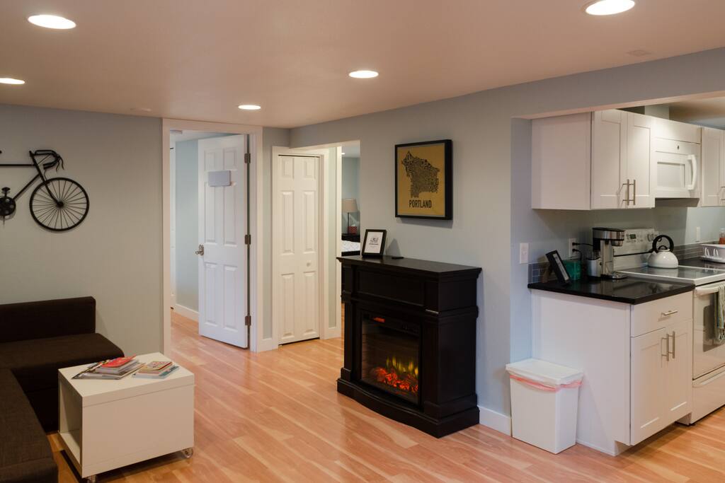 Feeling chilly? No problem! Our electric fireplace will keep you warm on those cold days and nights.